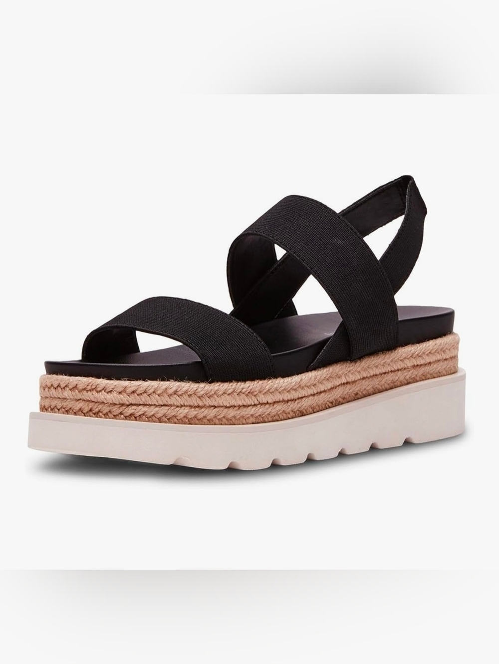 Madden Girl Black Elastic Crisscross Espadrille Platform Sandals with Jute Trim